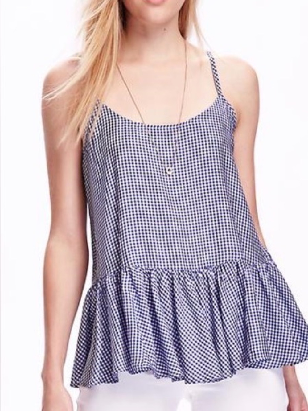 Blue Gingham Peplum Cami by Old Navy
